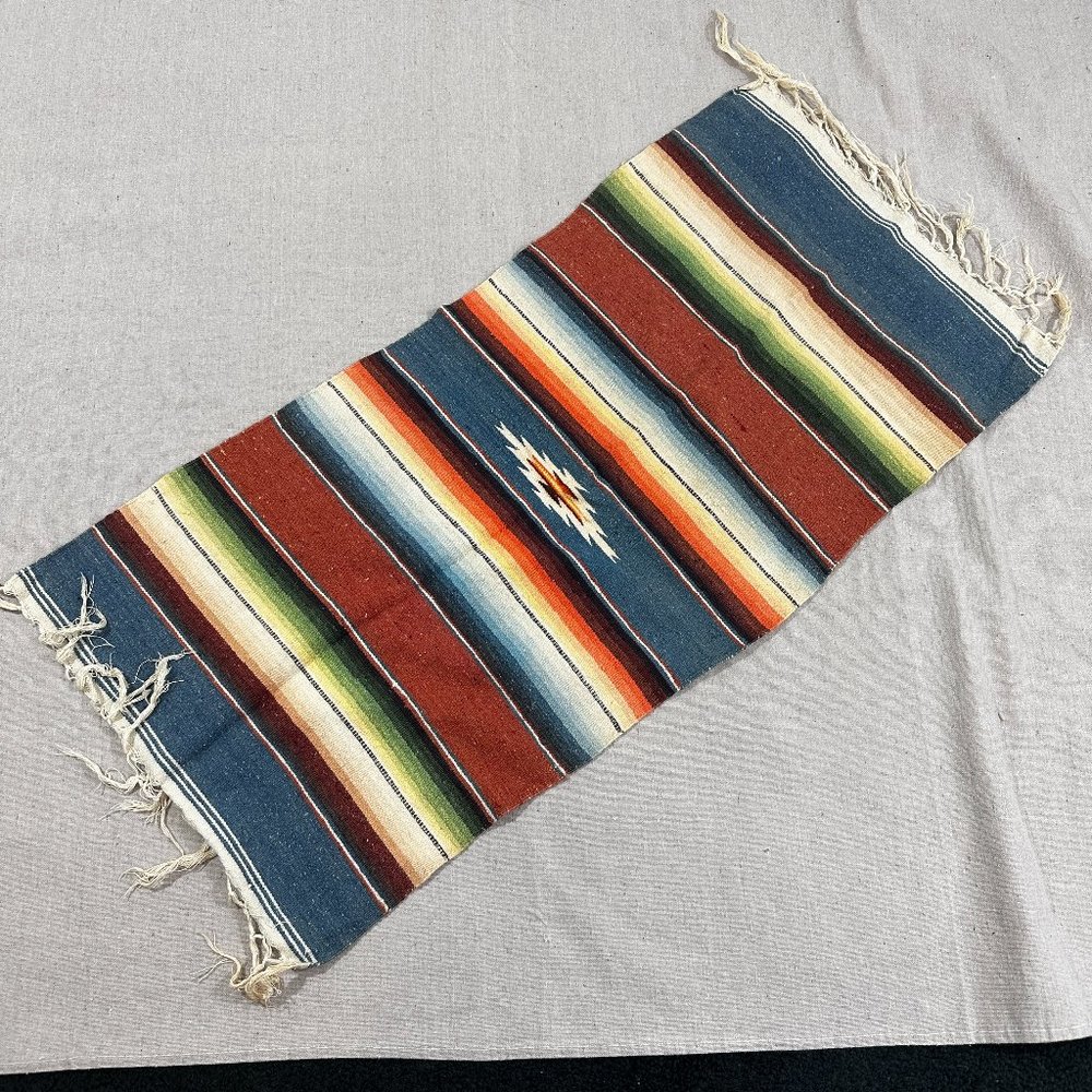 Vintage Chimayo Southwestern Small Rug Woven Wool New Mexico Table Runner